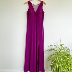 Nightway | Sleeveless Gown with Illusion Neckline | Purple | Size 8